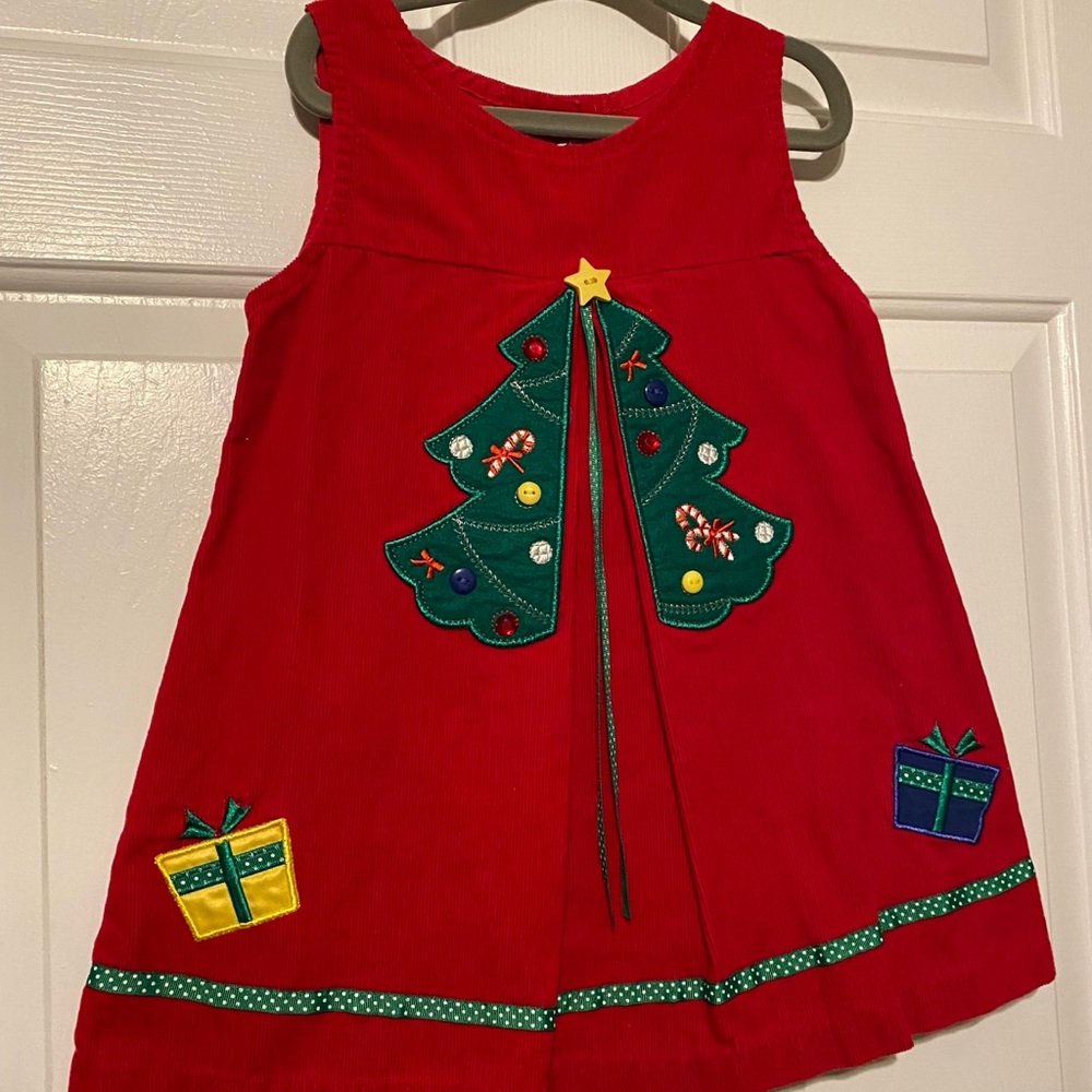 Rare Editions Red Dress with Green Tree Design
